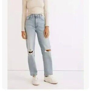 Madewell Jean Perfect Vintage Straight Danby Wash Knee-Rip High Waist 24 #ND515